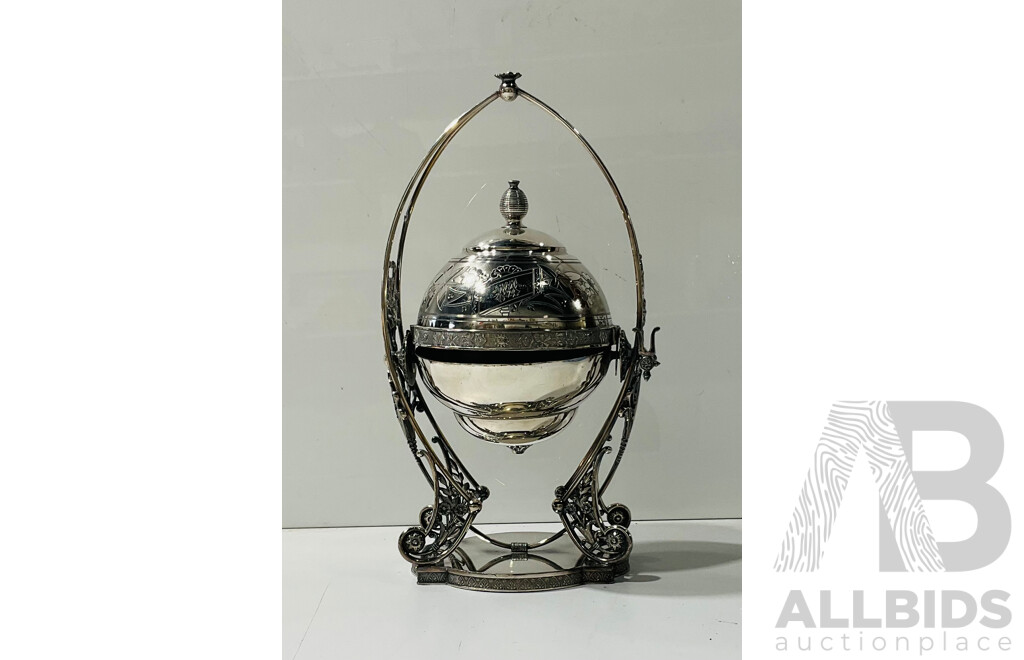 Silverplate Food Server with Engraved Details and Hemispherical Lid