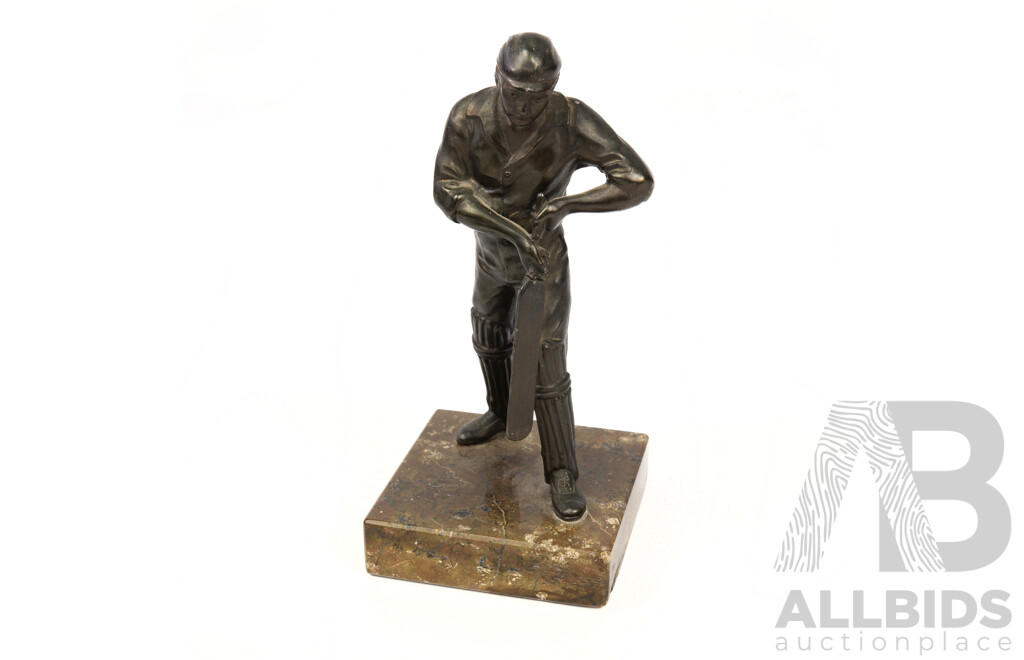 Vintage Bronze Statue of Cricketer on Marble Base