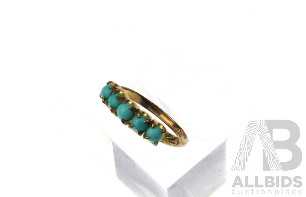 14ct Vintage Turquoise Cabachon Bridge Ring, Size M, 1.72 Grams