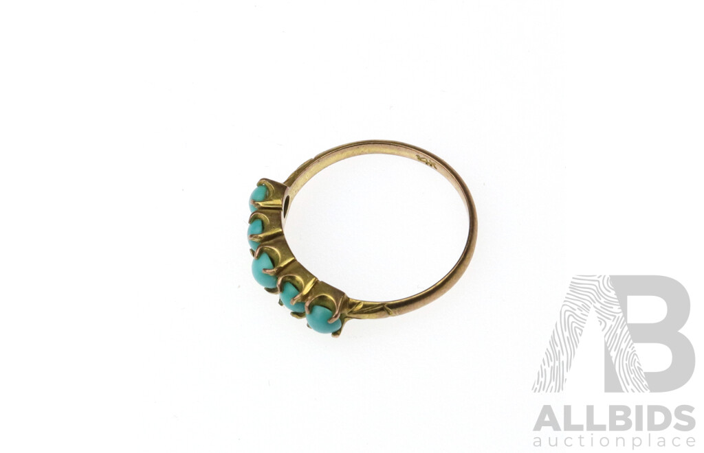 14ct Vintage Turquoise Cabachon Bridge Ring, Size M, 1.72 Grams