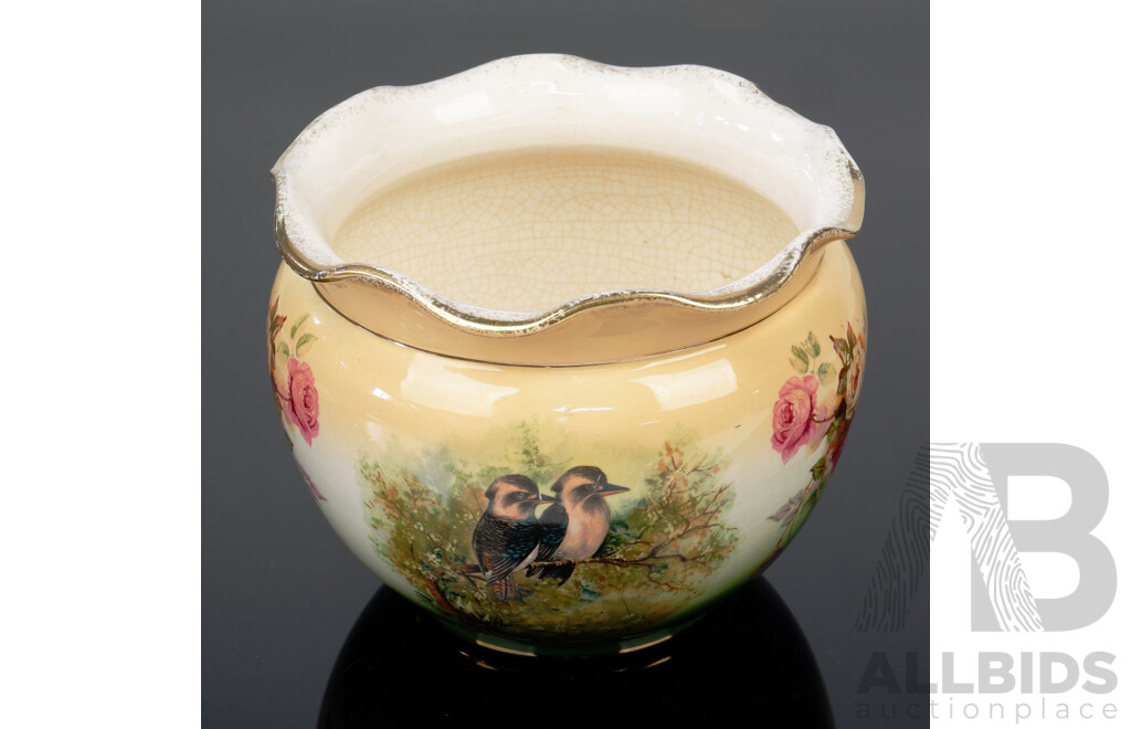 Antique English Porcelain Jardiniere with Kookaburra Design