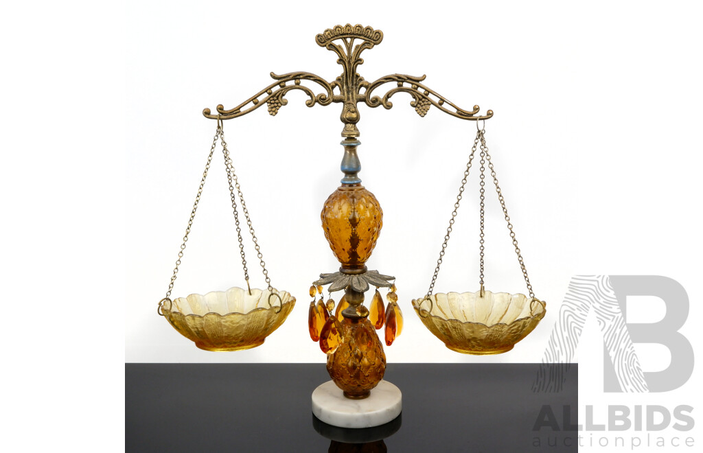 Vintage Amber Glass Faux Scales with Marble Base