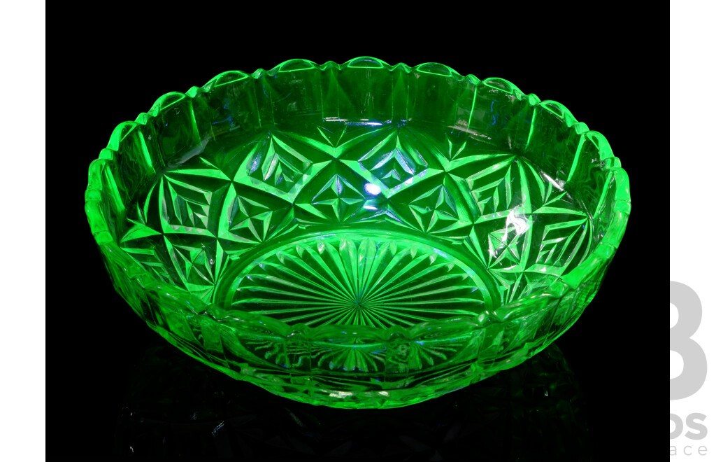 Antique Uranium Glass Crown Crystal Serving Bowl