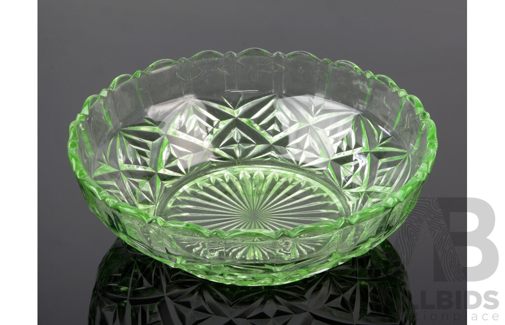 Antique Uranium Glass Crown Crystal Serving Bowl