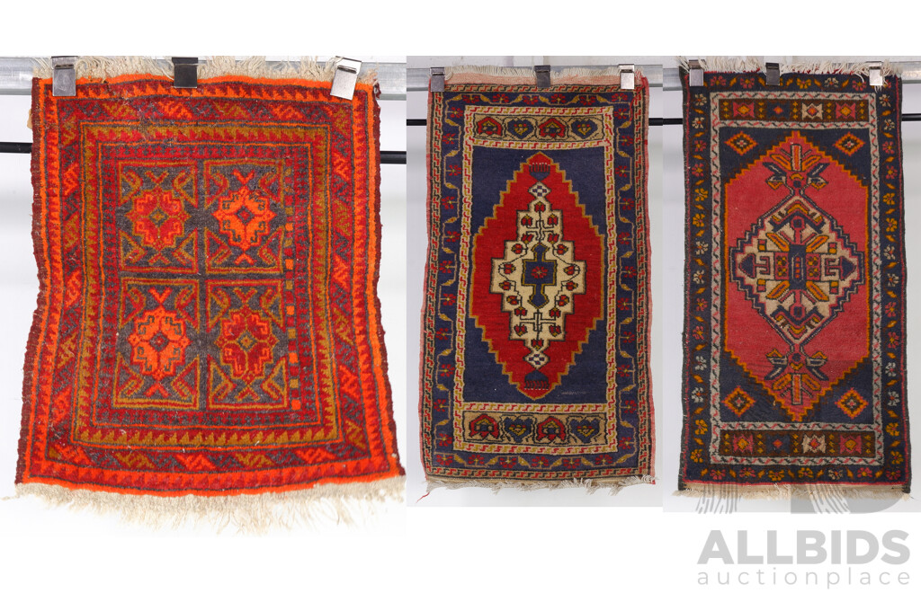 Collection Three Hand Knotted Anatolian and Persian Wool Yastik Rugs