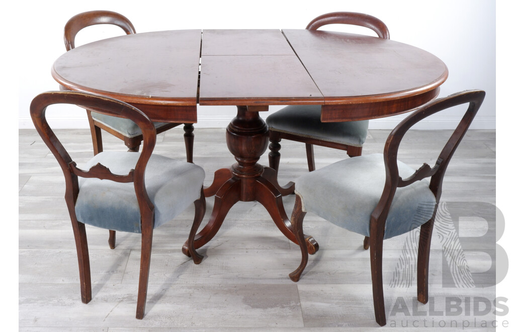 Round Pedestal Extension Dining Table with Four Chairs