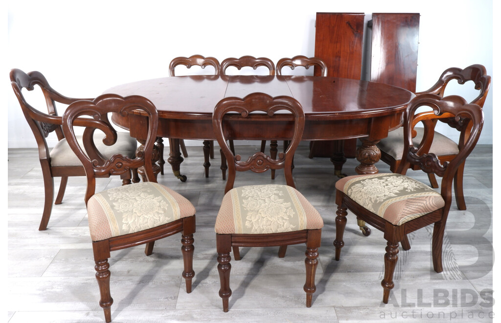 Mid 19th Century Mahogany Extension Dining Table with Eight Balloon Back Dining Chairs