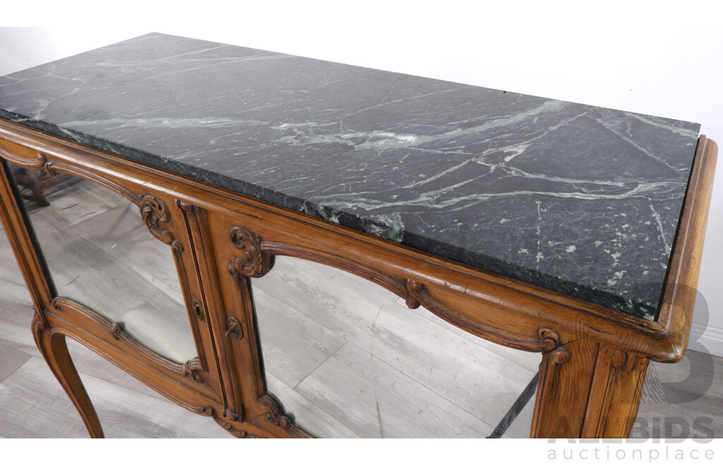 Antique Marble Top Buffet with Mirrored Doors
