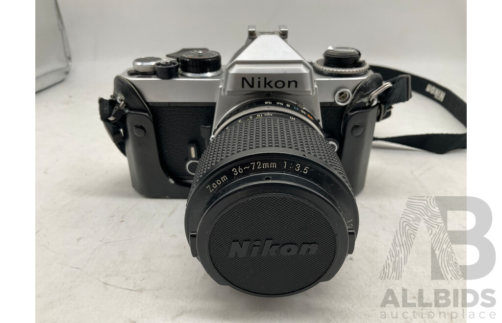 NIKON FE Camera W/ NIKON Series E Zoom 36-72mm 1:3.5 Lens