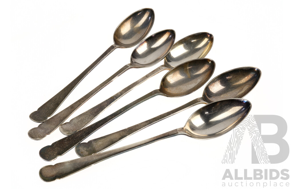 Set Six Antique Sterling Silver Teaspoons, Sheffield, 1918, Hardy Brothers