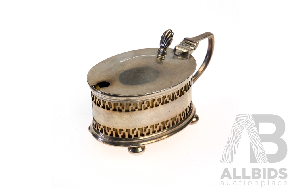 Antique Sterling Silver Mustard Pot with Ceramic Insert, Birmingham, 1926