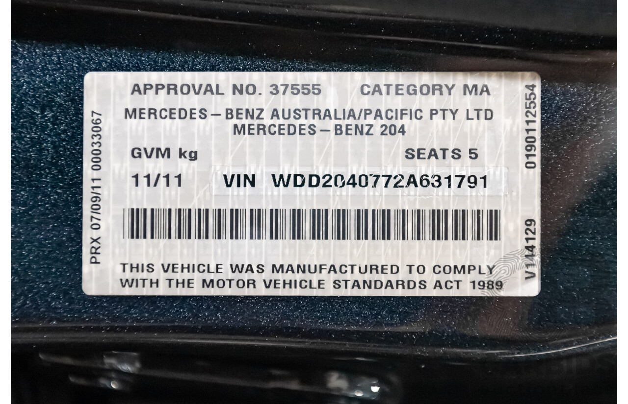 11/11 Mercedes-Benz C63 AMG RWD W204 MY11 4D Sedan Magnetite Black Metallic V8 6.3L