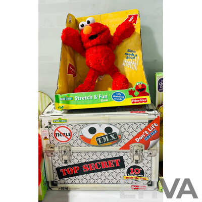 Collection of Four Vintage Elmo Toys in Original Boxes Including Chicken Dance Elmo