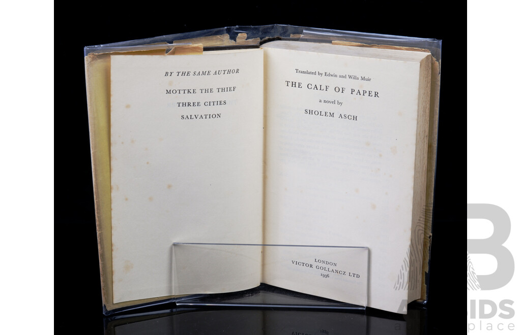 First Edition, the Calf of Paper, Sholem Asch, Victor Goollancz, London, 1936, Hardcover with Plastic Covered Dust Jacket