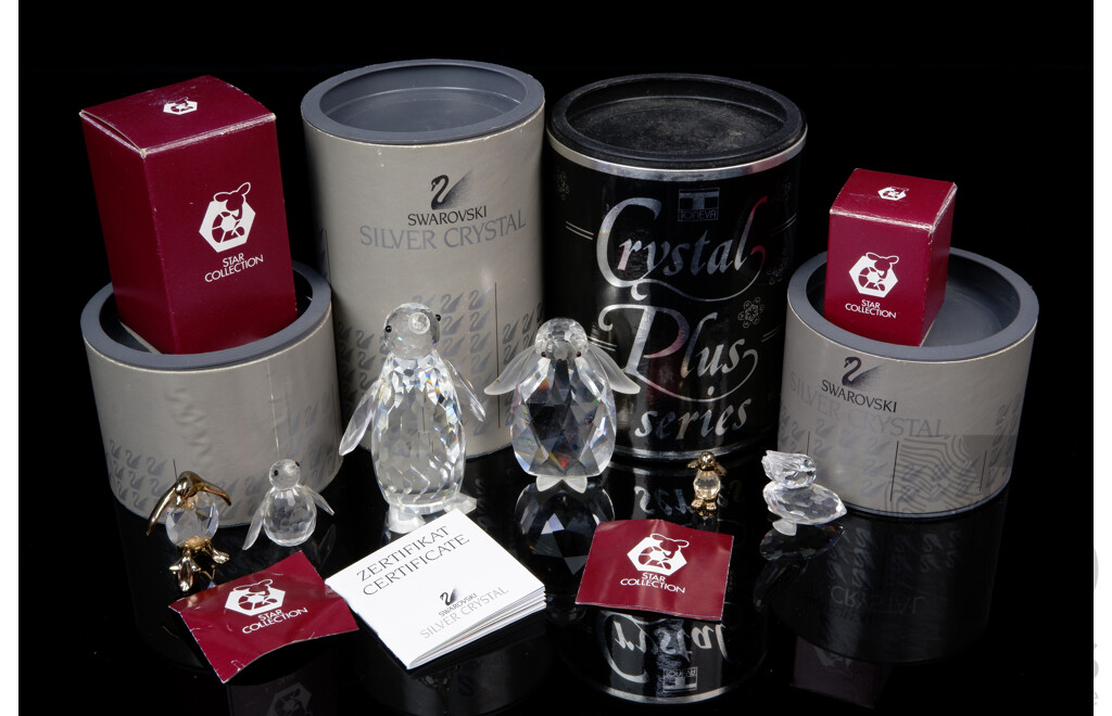 Collection Six Crystal Bird Figures Including Swarovski, Toneva and Star Collection