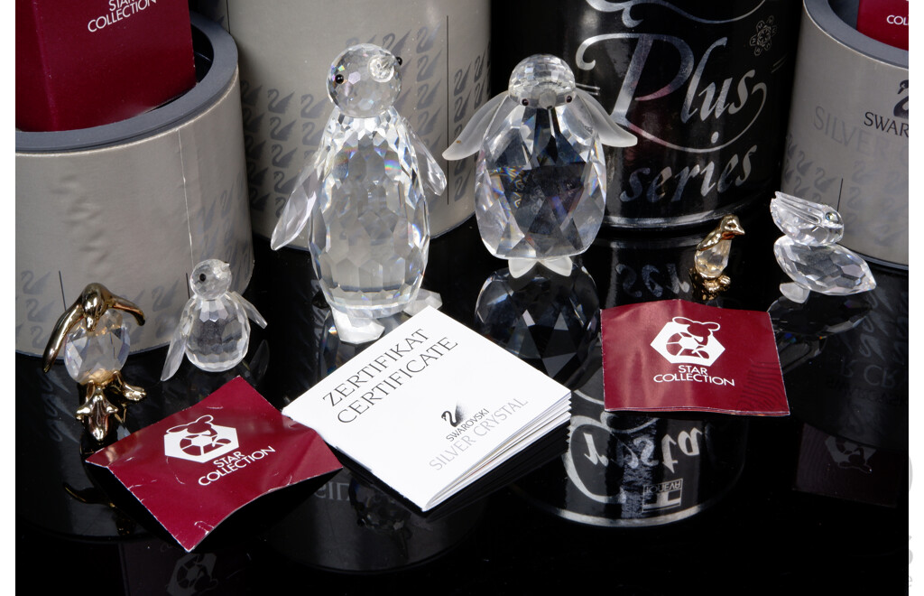 Collection Six Crystal Bird Figures Including Swarovski, Toneva and Star Collection