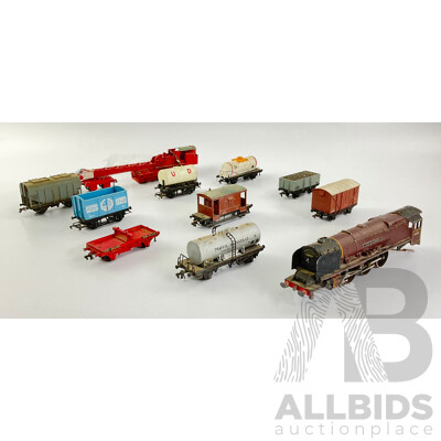 Vintage Hornby HO/OO Scale Freight Rolling Stock, Crane and Steam Locomotive, Made in England