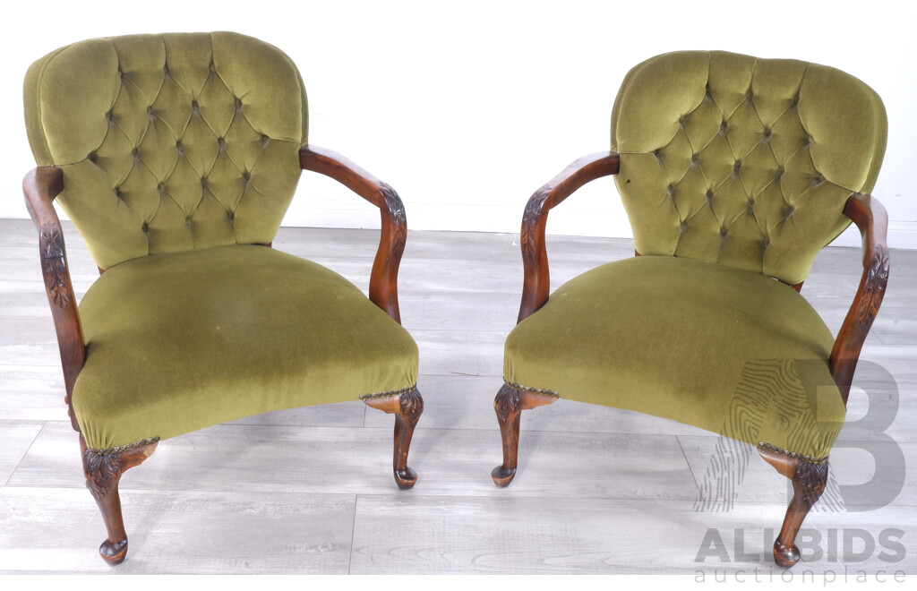 Pair of Upholstered Art Deco Lounge Chairs