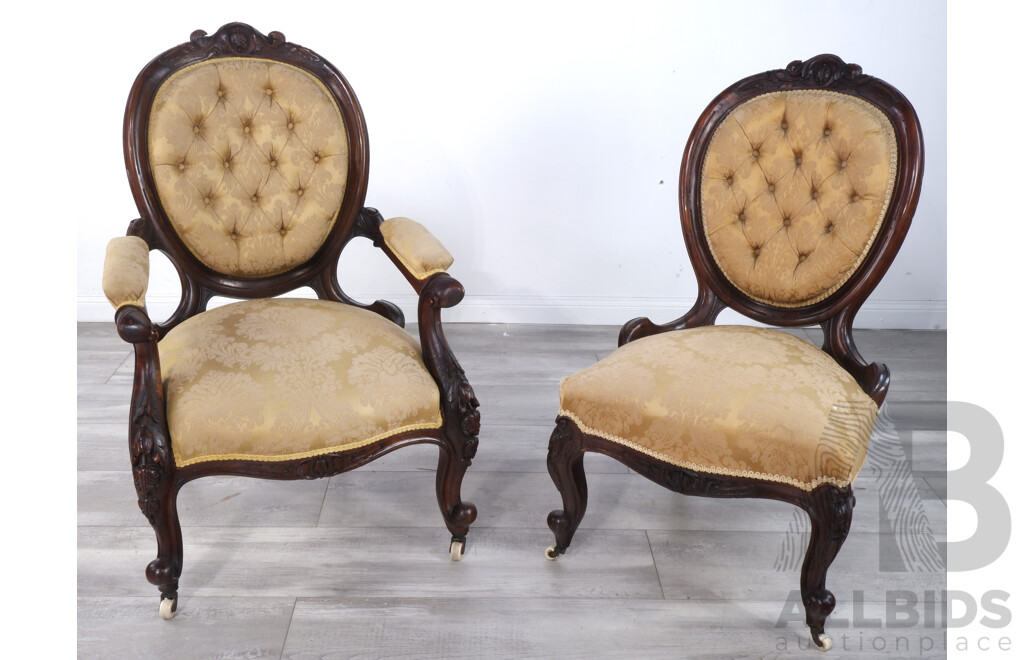 Pair of Victorian Grandmother Grandfather Chairs