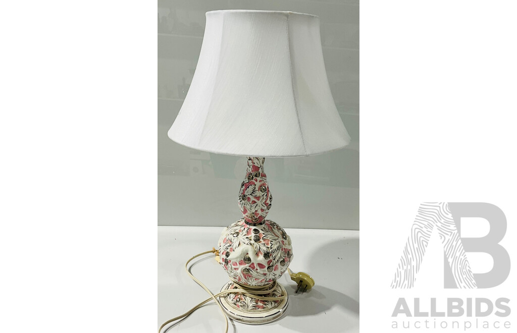 Italian Made Capodimonte Porcelain Table Lamp with Fabric Lampshade - Marks to Base