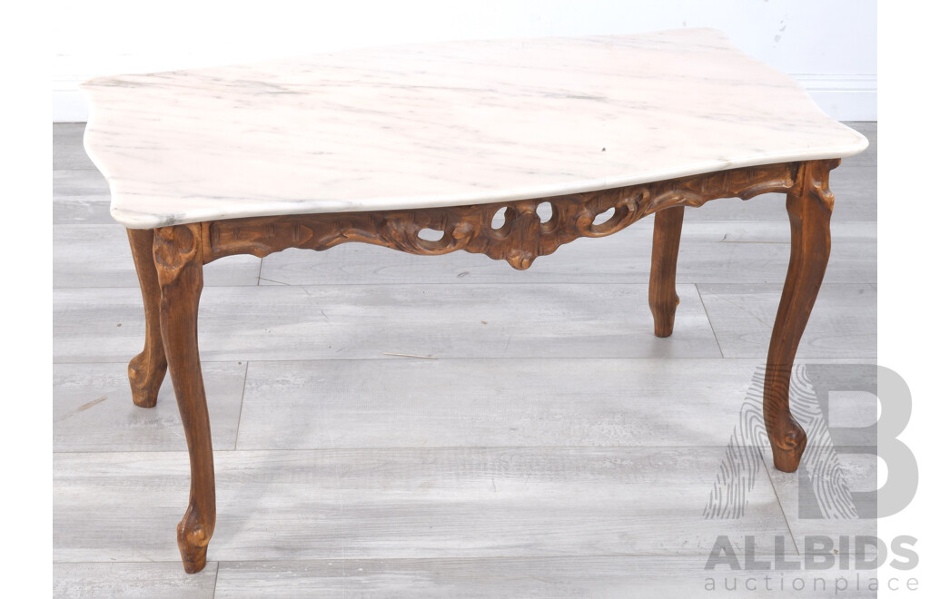 Heavily Carved French Style Marble Top Coffee Table