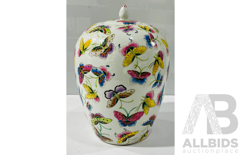 Ceramic Asian Butterfly Jar and Two Storage Boxes