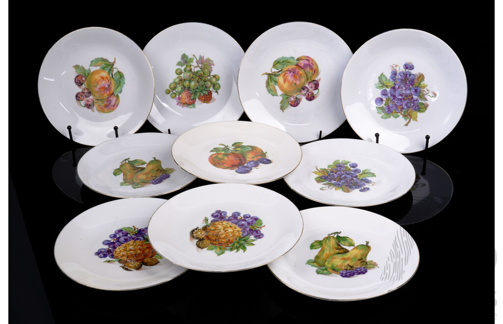 Set Ten Vintage German Kahla Konitz Porcelain Entree Plates with Fruit Themed Decoration