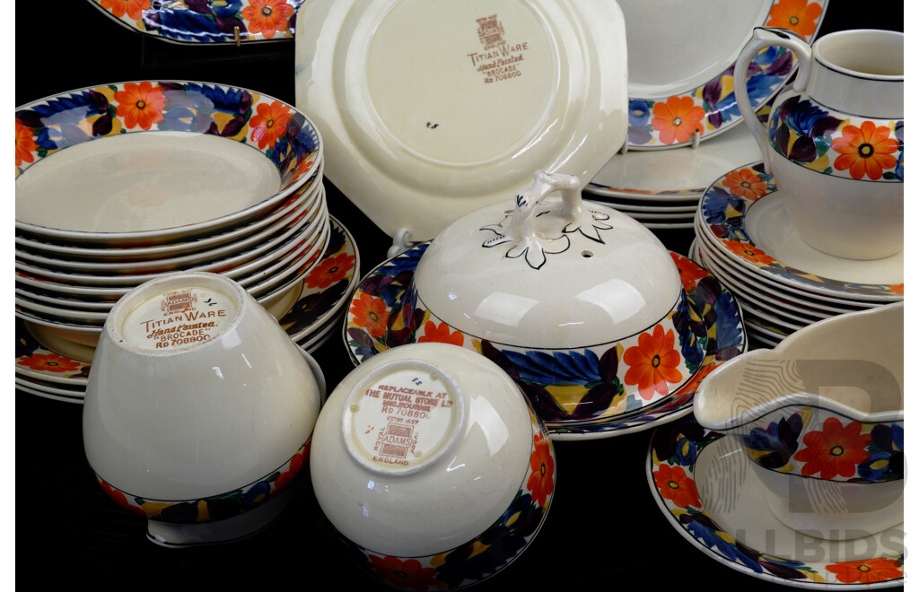 VIntage 32 Piece Hand Painted Titian Ware Porcelain Dinner Service From the Mutual Store Melbourne