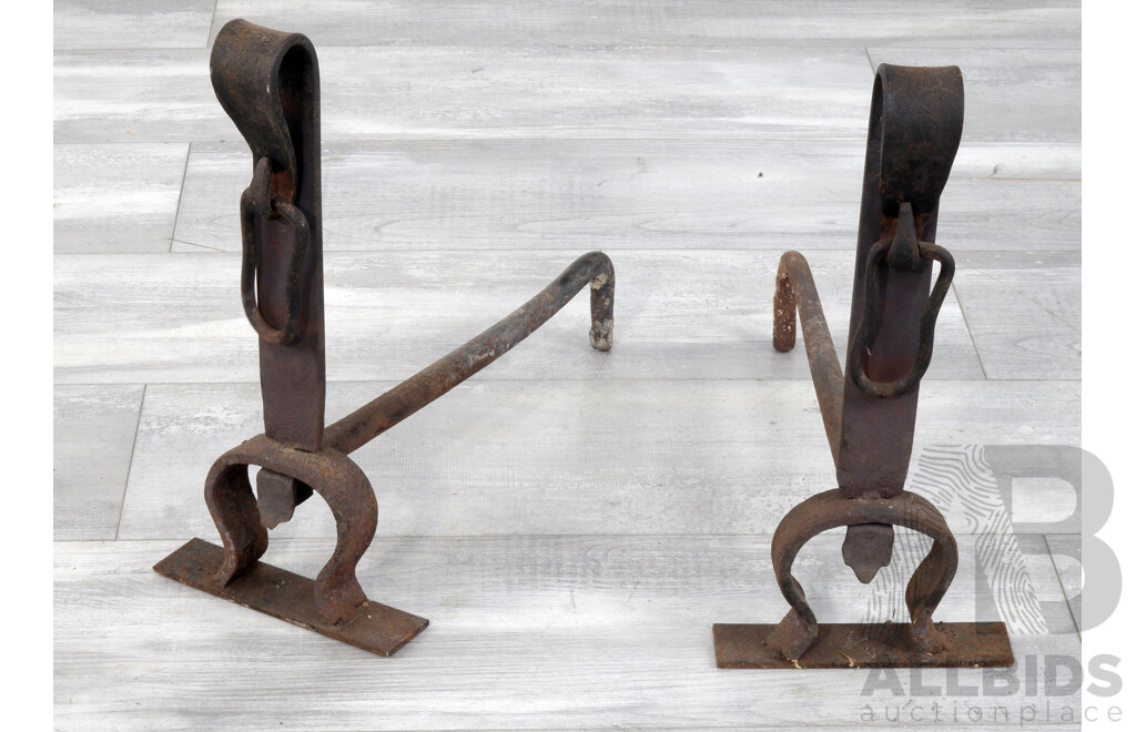 Pair of Vintage Wrought Iron Firedogs