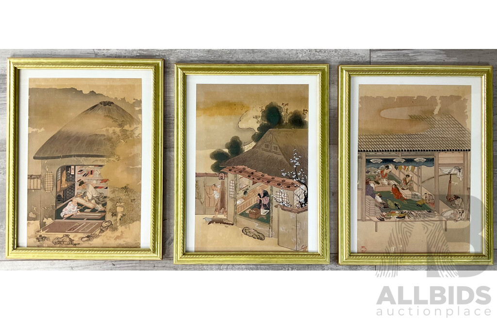 Three Vintage Plates From Seigaku Gwashu Star Hill Japanese Painting Art Book C1912 (3)