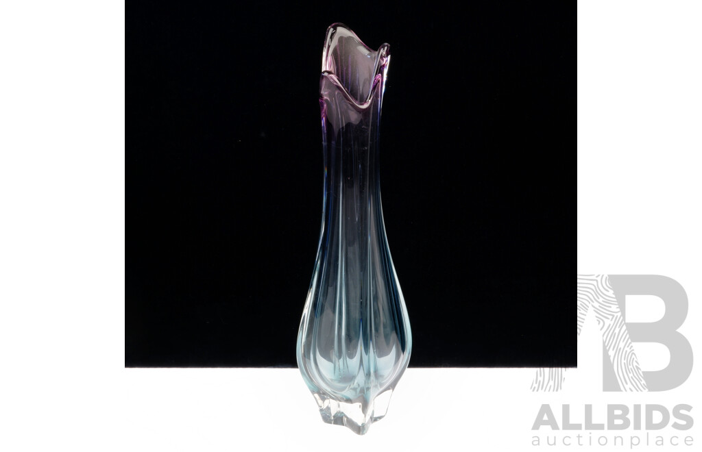 Retro Glass Vase with Graduating Colour and Sculptural Rim