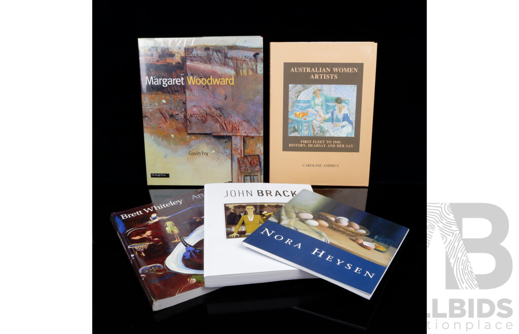Collection Five Books Relating to Australian Art Including Australian Women Artists by Caroline Ambrus, Signed by the Author, Nora Heysen by Lou Klepac and More