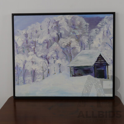 Cabin in a Winter Setting, Acrylic on Canvas, Unsigned