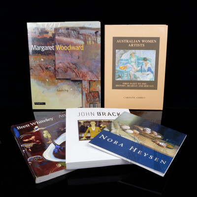Collection Five Books Relating to Australian Art Including Australian Women Artists by Caroline Ambrus, Signed by the Author, Nora Heysen by Lou Klepac and More