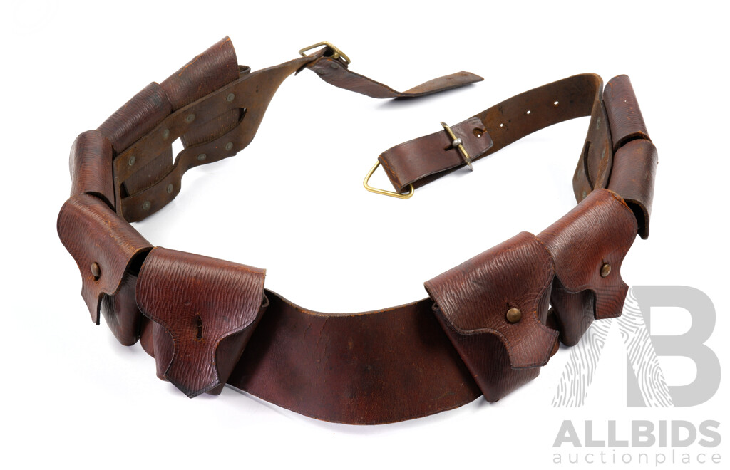 Antique Leather 1903 Pattern Nine Pouch Bandolier, as Issued to Australian Light Horse Brigade, Stamped Martins Birgingham, 1915