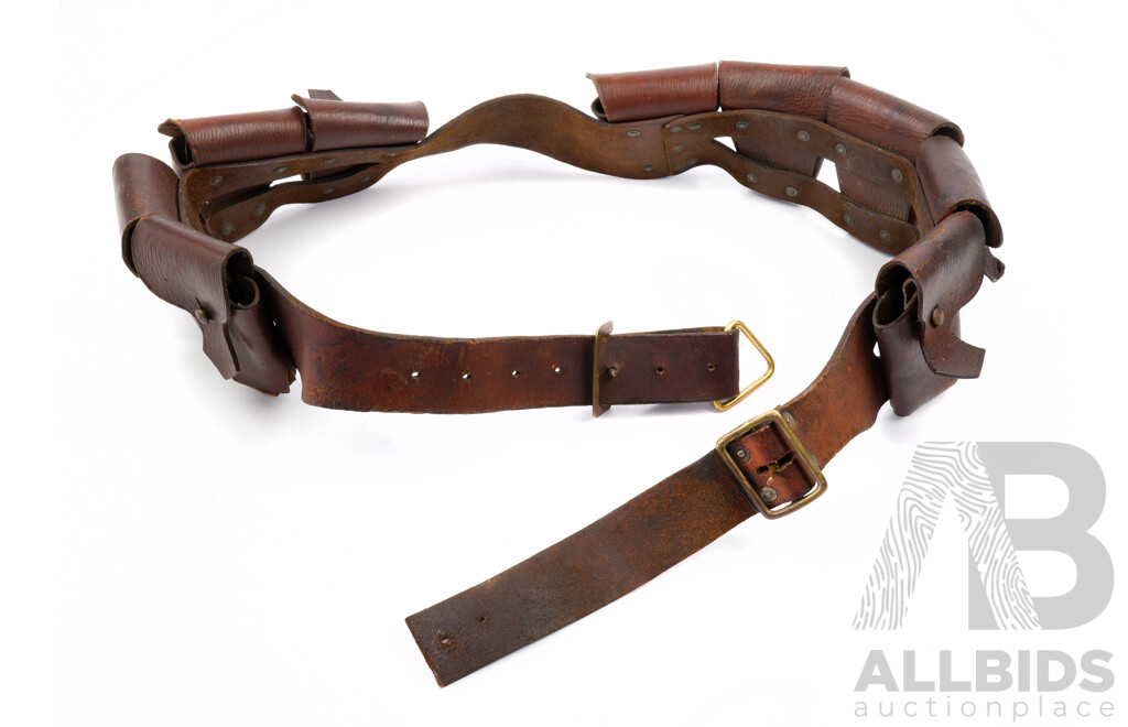 Antique Leather 1903 Pattern Nine Pouch Bandolier, as Issued to Australian Light Horse Brigade, Stamped Martins Birgingham, 1915