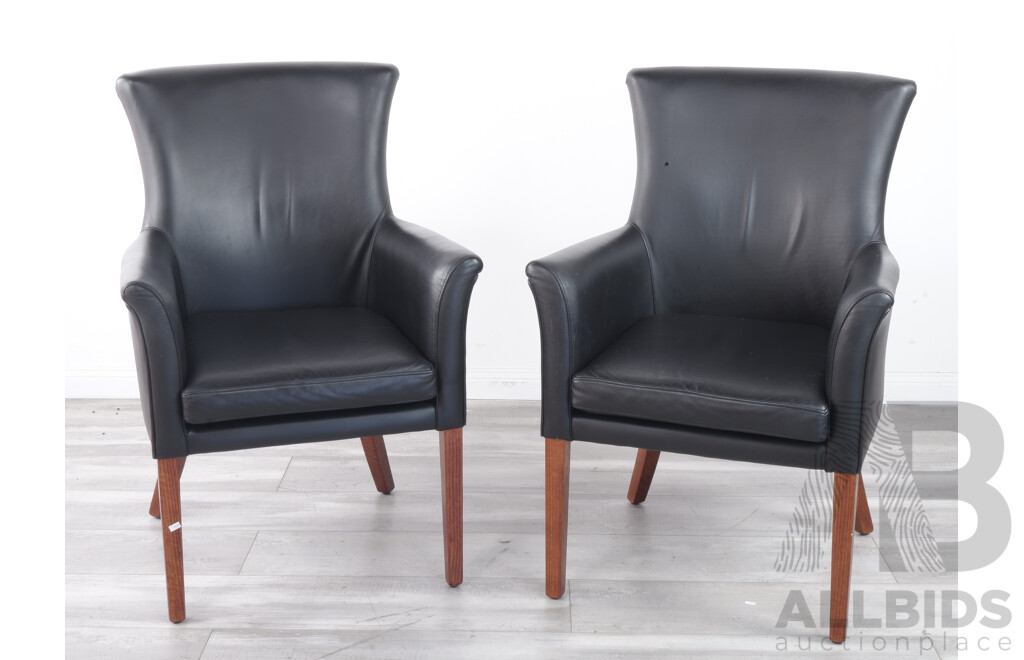 Pair of Black Leather Armchairs by Design Furniture