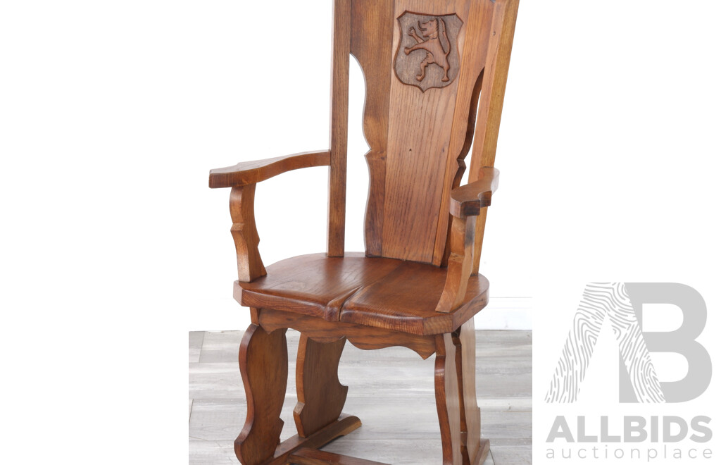 Handcrafted Gothic Revival Oak Armchair