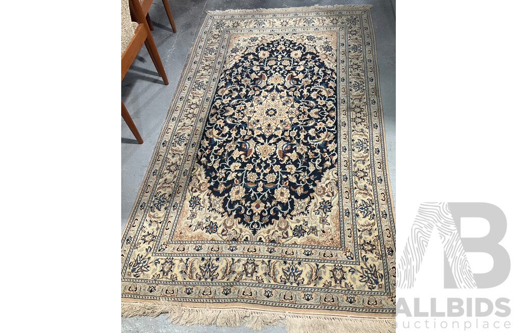 Fine Vintage Hand Knotted Persian Nain Wool Rug with Silk Highlights