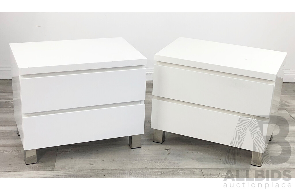 Pair of Contemporary White Gloss Bedside Tables