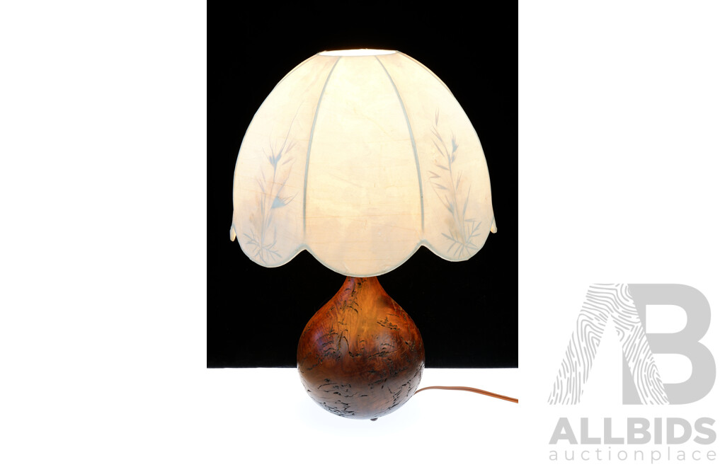 Retro Table Lamp with Hand Turned Australian Burl Base and Shade