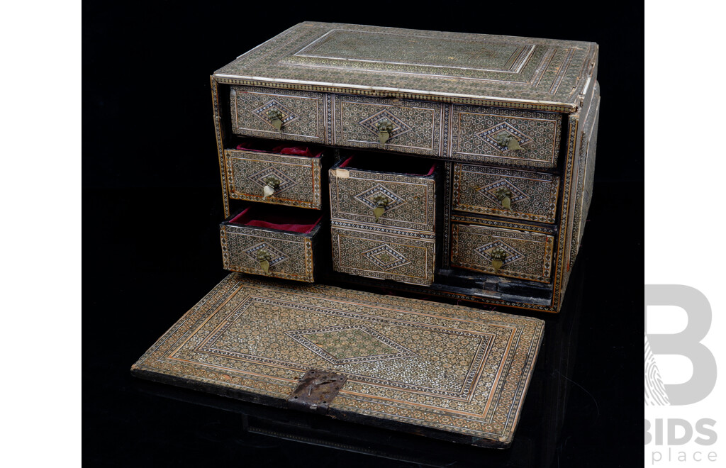 Antique Persian Hand Made Khatam Very Fine Mosiac Inlayed Six Drawer Jewellery Box
