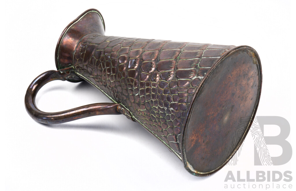 Antique English Copper Joseph Sankey & Sons Aligator Skin Finish Pitcher, Size 2