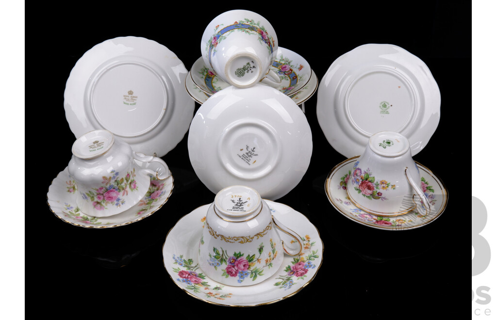 Four Vintage Porcelain Trios INcluding Royal Albert MOss Rose and Royal Doulton Example