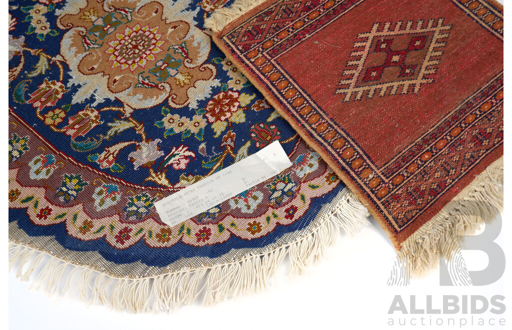 Hand Made Persian Tabriz Wool Oval Form Table Rug Along with Another Small Persian Wool Example