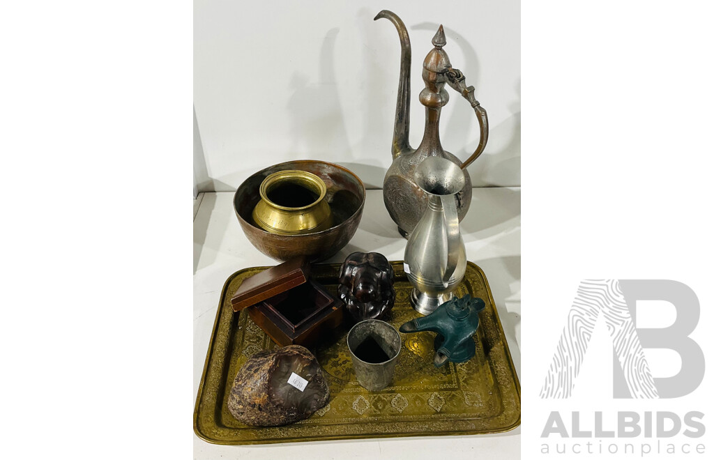 Collection of Varied Homewares Including Decorative Cast Metal Coffee Pot, Selangor PewterJug and More