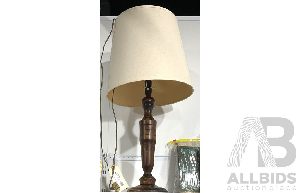 Large Vintage Table Lamp with Wood Turned Base