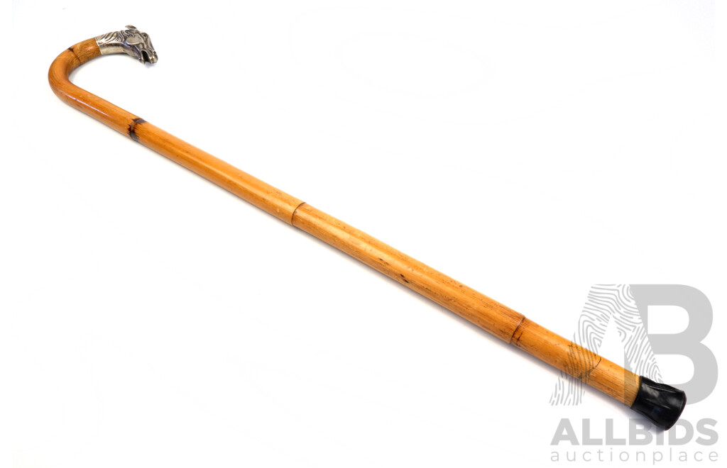 Vintage Walking Cane with Alpacca Horse Head Handle