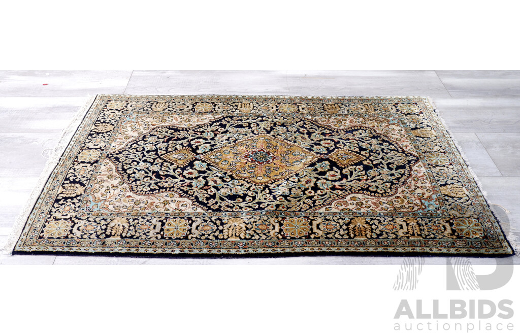 Fine Hand Knotted Persian Silk Rug with Classic Book Cover Design