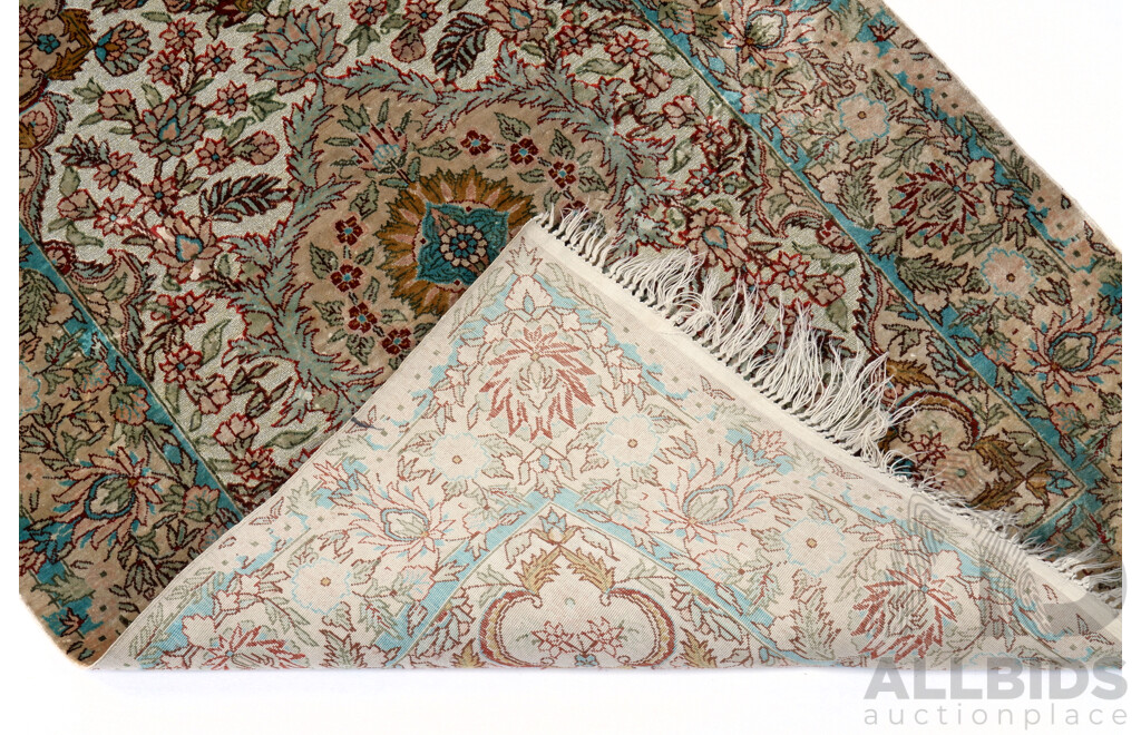 Fine Hand Knotted Persian Silk Rug with Raised Textured Finish and Metalic Thread Detail